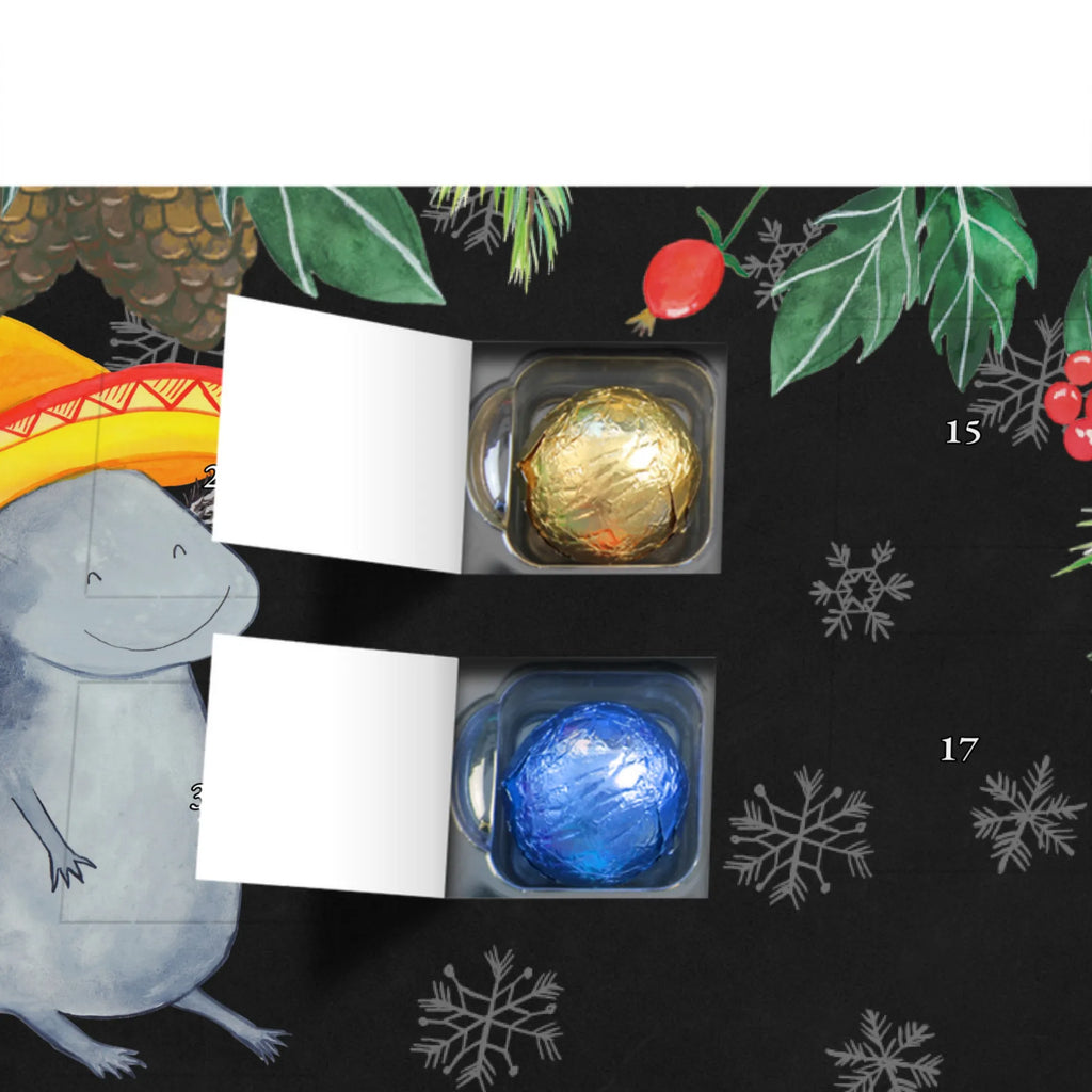 Schoko Adventskalender Axolotl Tequila Adventskalender, Schokoladen Adventskalender, Schoko Adventskalender, Axolotl, Molch, Mexico, Mexiko, Sombrero, Zitrone, Tequila, Motivation, Spruch, Schwanzlurch, Lurch, Lurche, Axolot, Feuerdrache, Feuersalamander