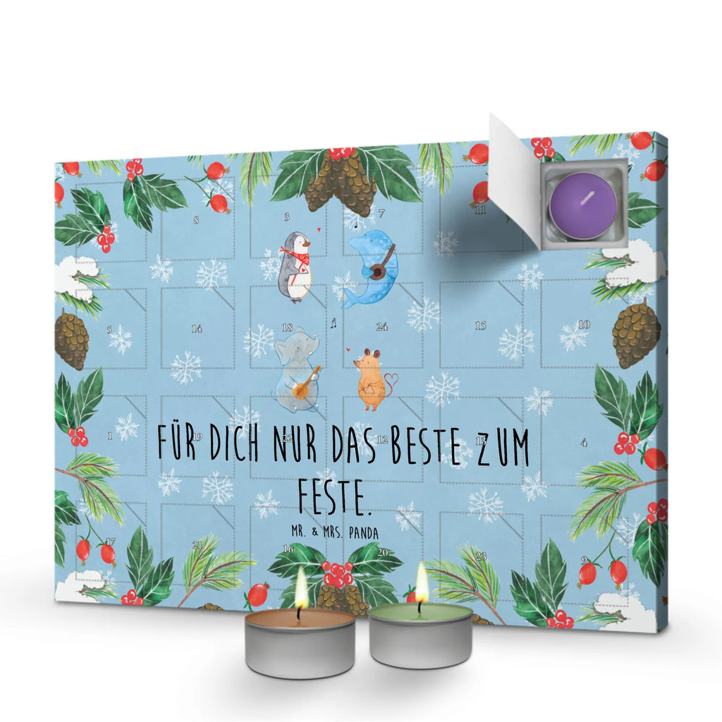 Duftkerzen Adventskalender Big Band Adventskalender, Kerzen Adventskalender, Duftkerzen Adventskalender, Tiermotive, Gute Laune, lustige Sprüche, Tiere, Hund, Pinguin, Maus, Elefant, Delfin, Gitarre, Band, Triangel, Musikanten, Musik