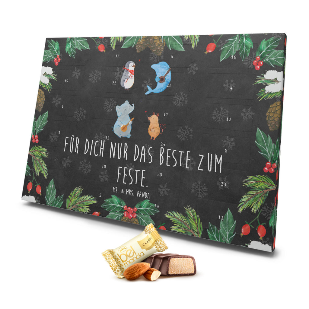 Marzipan Adventskalender Big Band Marzipan Adventskalender, Tiermotive, Gute Laune, lustige Sprüche, Tiere, Hund, Pinguin, Maus, Elefant, Delfin, Gitarre, Band, Triangel, Musikanten, Musik