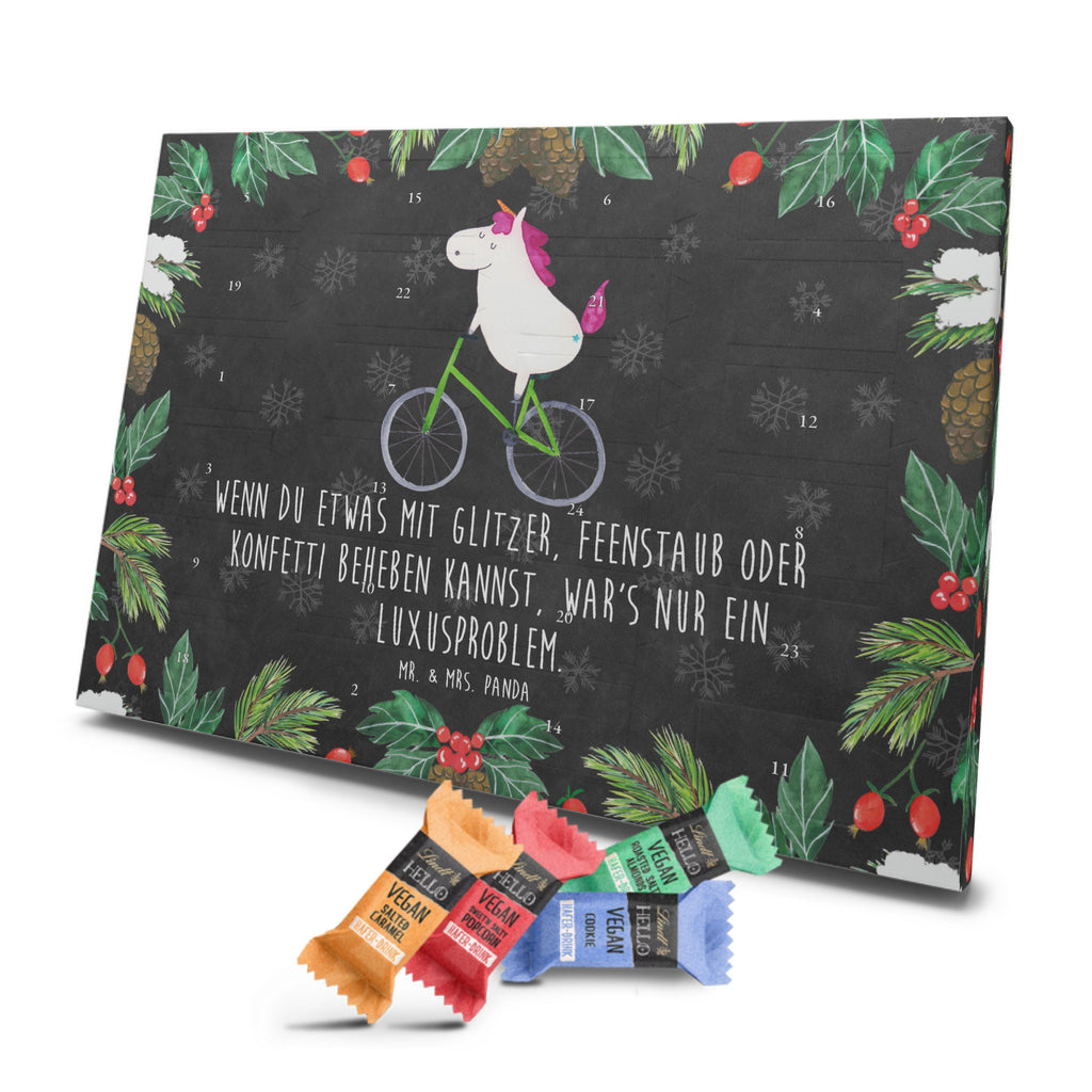 Veganer Adventskalender Einhorn Radfahrer Schokoladen Adventskalender, Einhorn, Einhörner, Einhorn Deko, Pegasus, Unicorn, Radfahren, Radfahrer, Rad, Bike, Feenstaub, Konfetti, Luxusproblem, Kummer, Liebeskummer