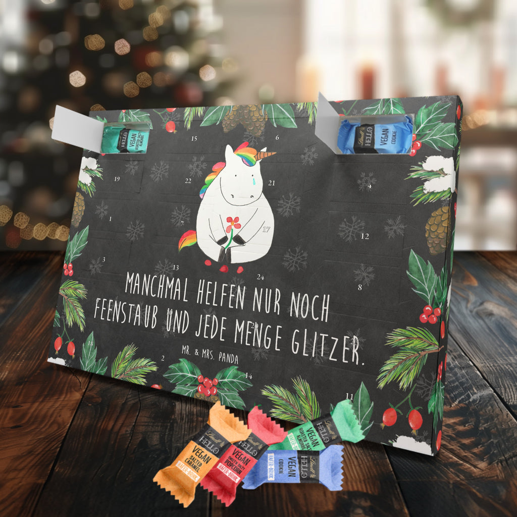 Veganer Adventskalender Einhorn Traurig Schokoladen Adventskalender, Einhorn, Einhörner, Einhorn Deko, Pegasus, Unicorn, Glitzer, Trösten. Freundschaft, Freunde, Liebe, Trauer, Grußkarte, Blume