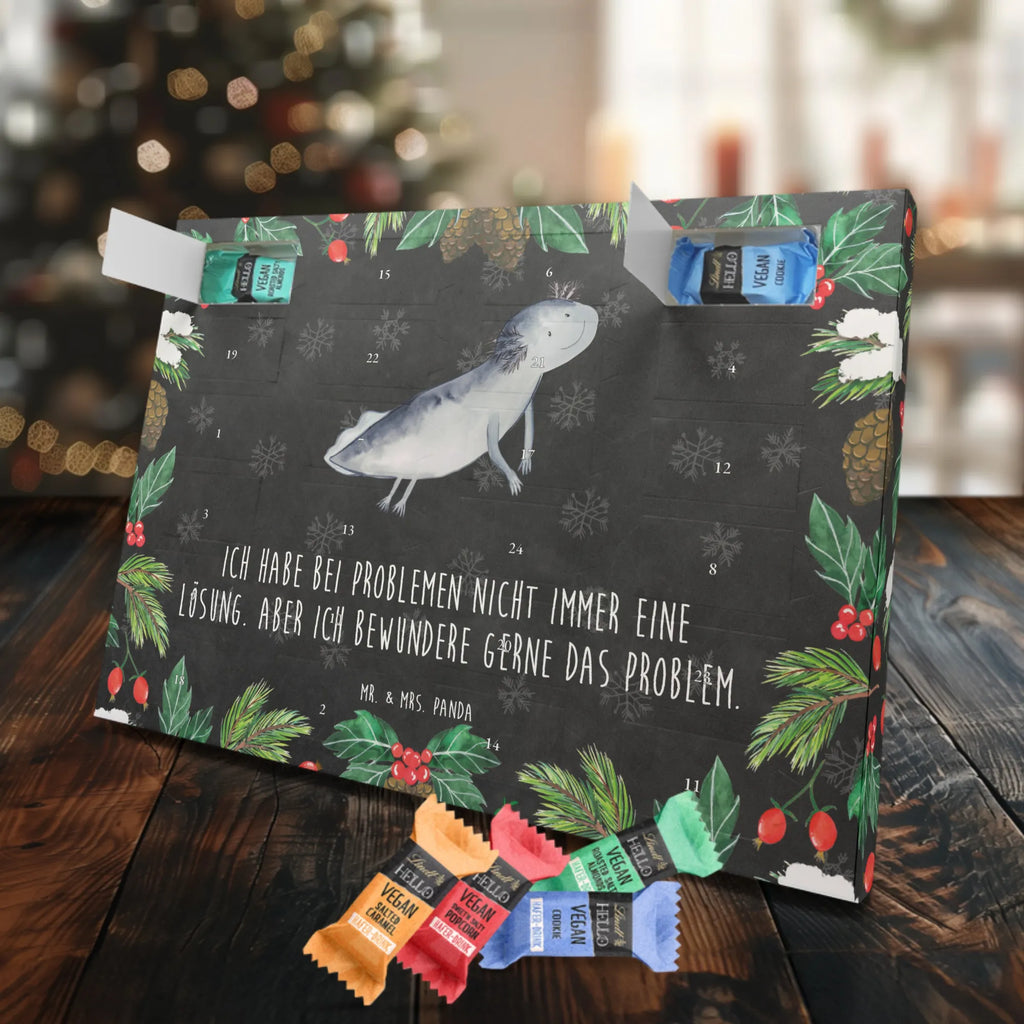 Veganer Adventskalender Axolotl Schwimmen Schokoladen Adventskalender, Axolotl, Molch, Axolot, Schwanzlurch, Lurch, Lurche, Problem, Probleme, Lösungen, Motivation