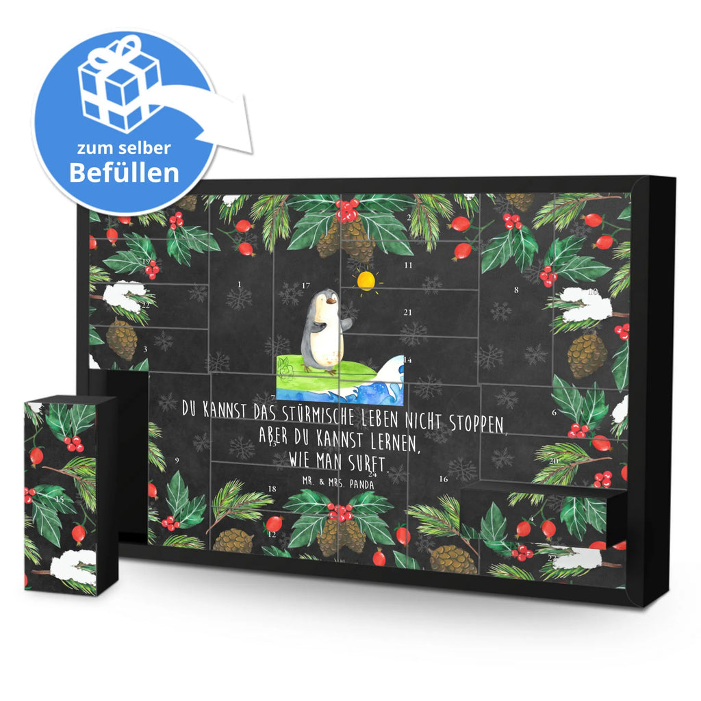 Befüllbarer Adventskalender Pinguin Surfer Befüllbarer Adventskalender, Adventskalender zum selbst befüllen, Pinguin, Pinguine, surfen, Surfer, Hawaii, Urlaub, Wellen, Wellen reiten, Portugal