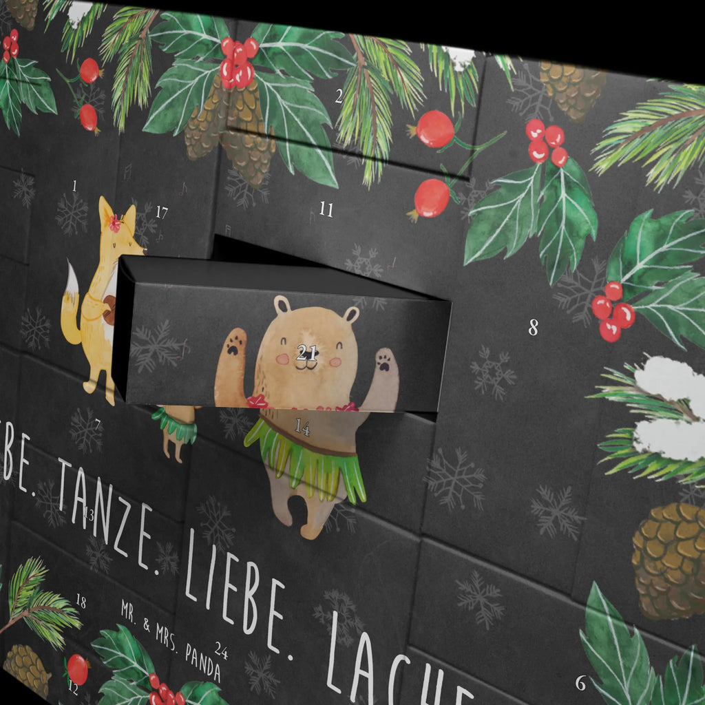 Befüllbarer Adventskalender Waldtiere Aloha Befüllbarer Adventskalender, Adventskalender zum selbst befüllen, Tiermotive, Gute Laune, lustige Sprüche, Tiere, Wald, Waldtiere, Musik, Aloha, Bär, Hase, Igel, Tanzen, Leben, Lachen