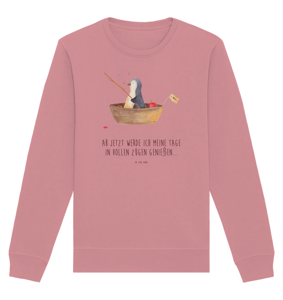 Organic Pullover Pinguin Angelboot Pullover, Pullover Männer, Pullover Frauen, Sweatshirt, Sweatshirt Männer, Sweatshirt Frauen, Unisex, Pinguin, Pinguine, Angeln, Boot, Angelboot, Lebenslust, Leben, genießen, Motivation, Neustart, Neuanfang, Trennung, Scheidung, Geschenkidee Liebeskummer