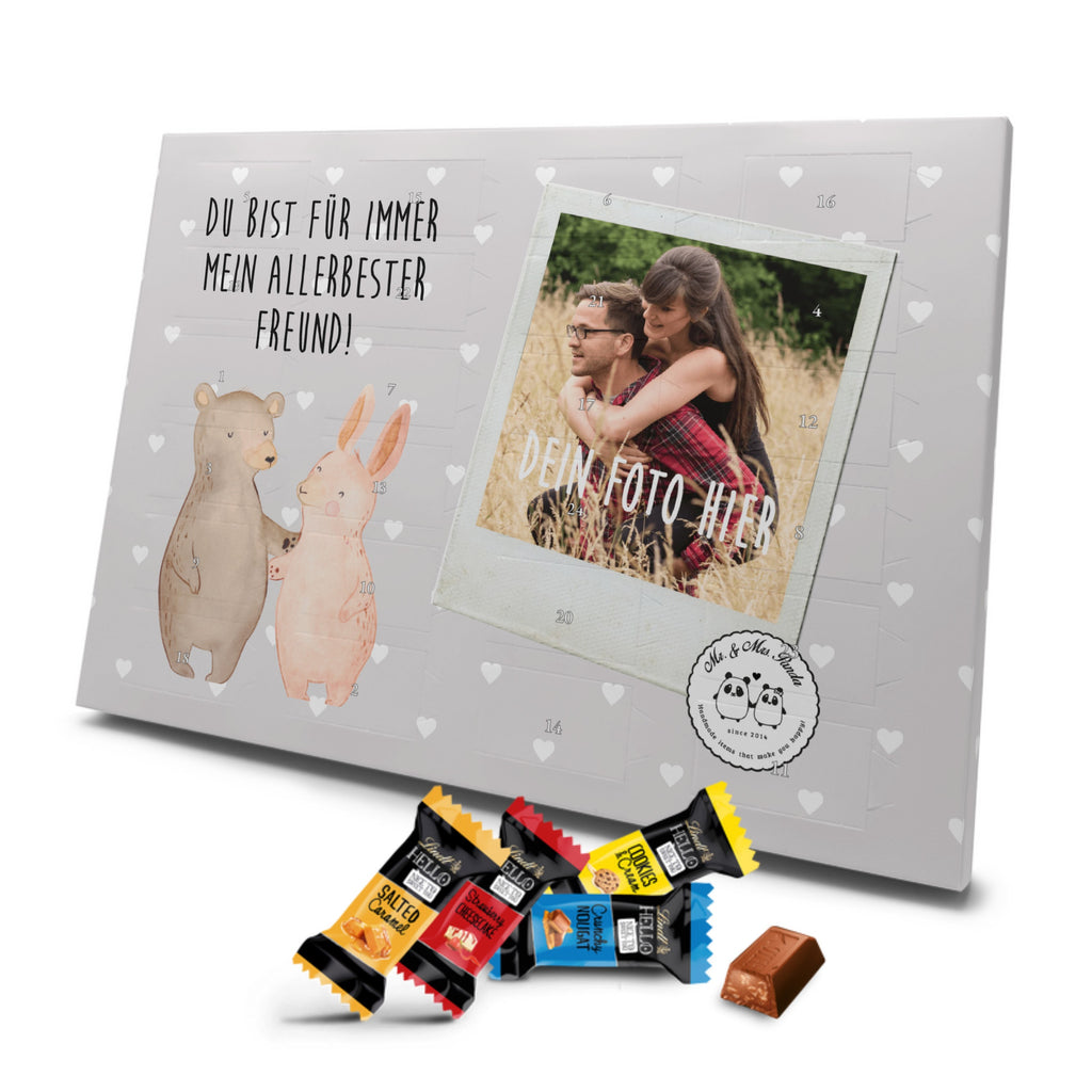 Personalisierter Markenschokolade Foto Adventskalender Bär und Hase Umarmen Personalisierter Adventskalender, Liebe, Partner, Freund, Freundin, Ehemann, Ehefrau, Heiraten, Verlobung, Heiratsantrag, Liebesgeschenk, Jahrestag, Hocheitstag, Freunde, bester Freund, Hase, Bär, Bärchen, best friends