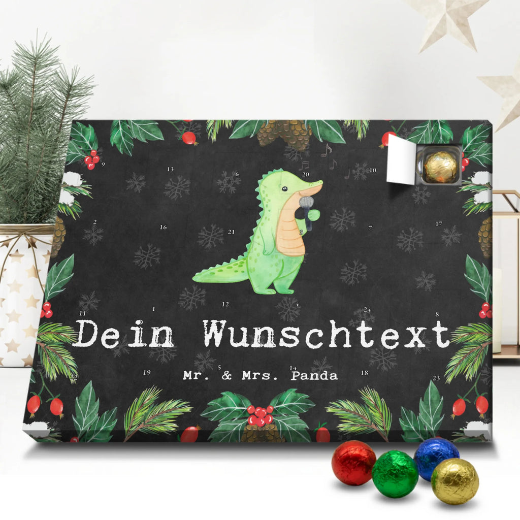 Personalisierter Schoko Adventskalender Krokodil Singen Personalisierter Adventskalender, Adventskalender mit Namen, Geschenk, Sport, Sportart, Hobby, Schenken, Danke, Dankeschön, Auszeichnung, Gewinn, Sportler, Singen, Band, Live Auftritt, Gesang, Hobbysänger