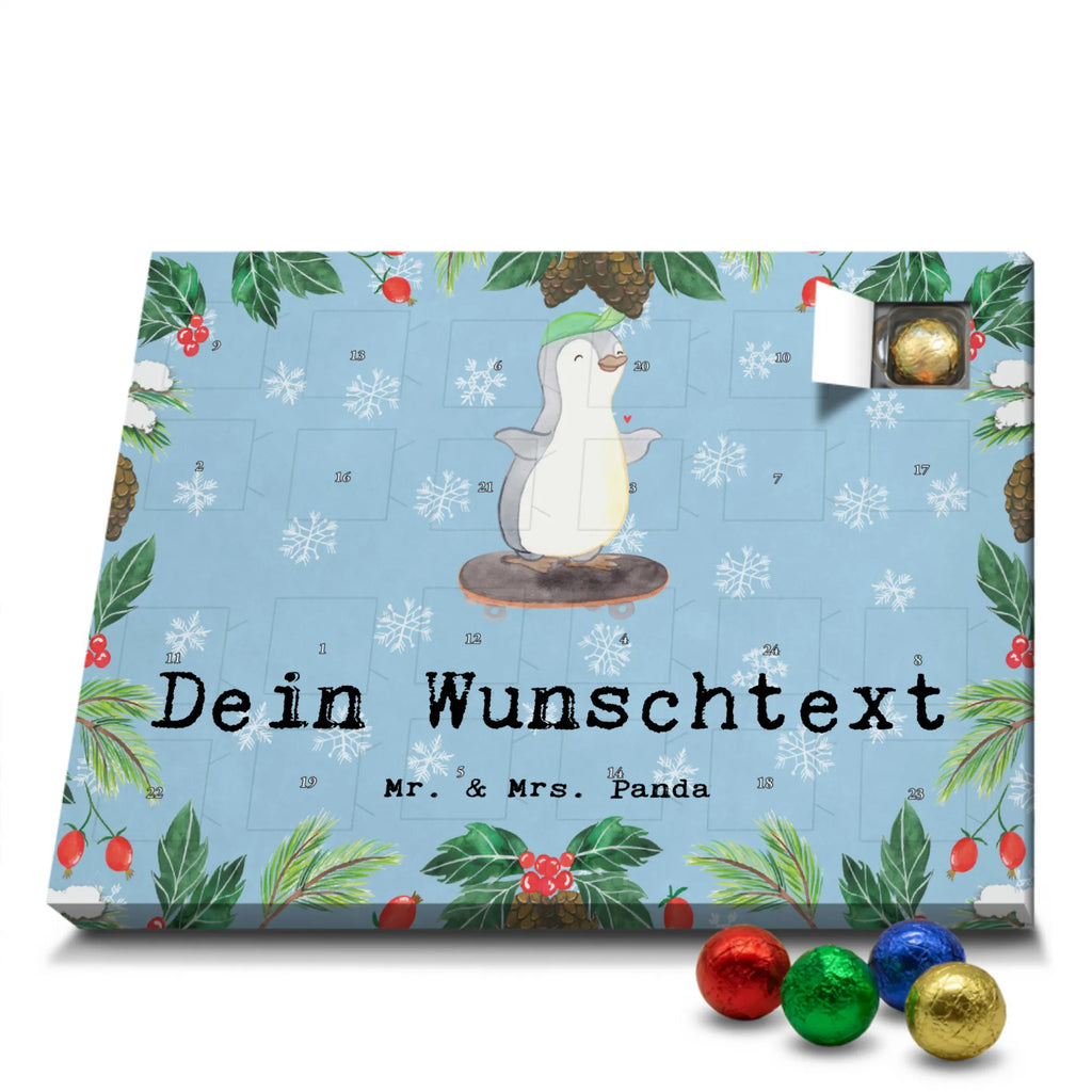 Personalisierter Schoko Adventskalender Pinguin Skateboarden Personalisierter Adventskalender, Adventskalender mit Namen, Geschenk, Sport, Sportart, Hobby, Schenken, Danke, Dankeschön, Auszeichnung, Gewinn, Sportler, Skateboarden, Skateboard fahren, Skaten, Skateboard, Skateplatz