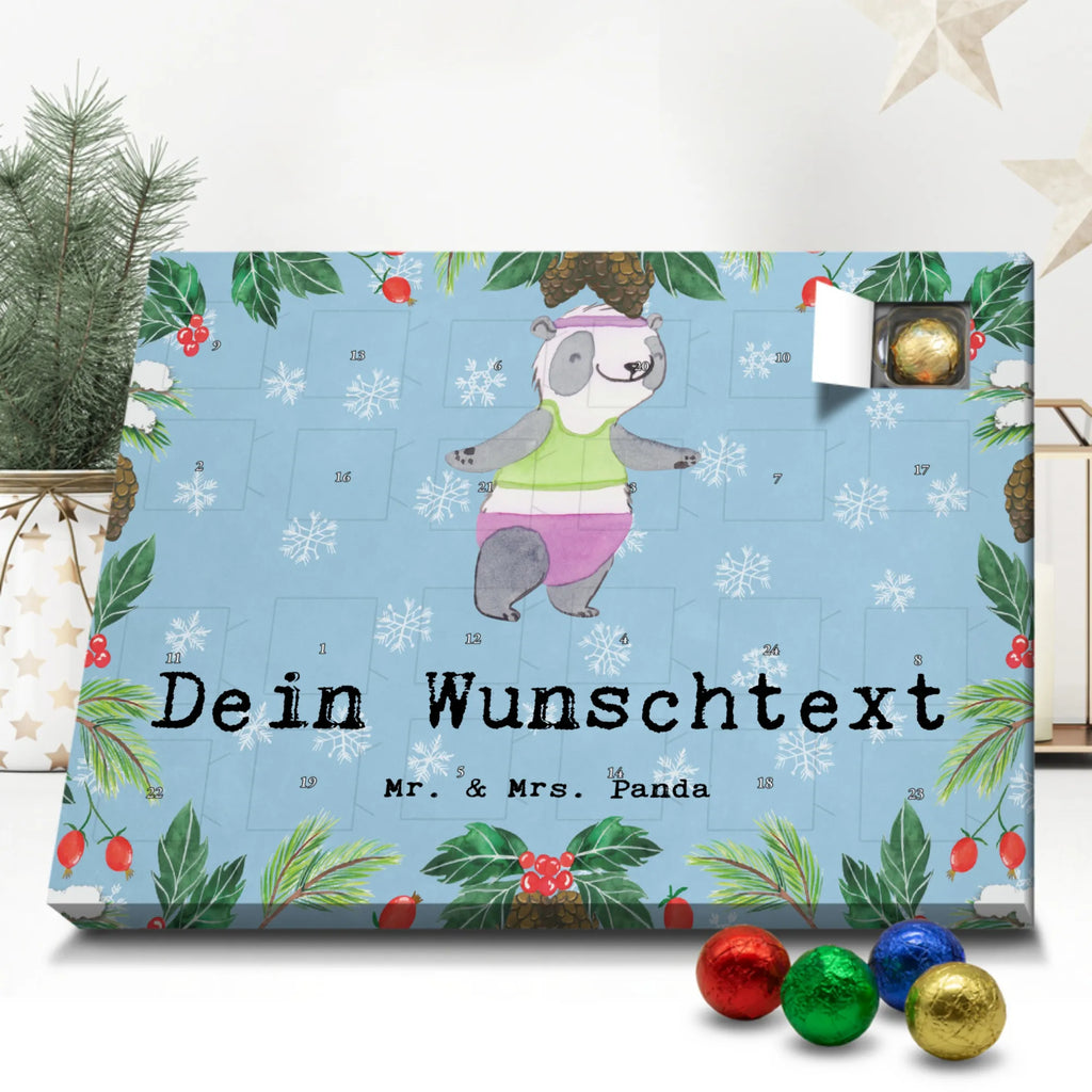 Personalisierter Schoko Adventskalender Panda Aerobic Personalisierter Adventskalender, Adventskalender mit Namen, Geschenk, Sport, Sportart, Hobby, Schenken, Danke, Dankeschön, Auszeichnung, Gewinn, Sportler, Aerobic, Aerobic Fitness, Fitnessstudio