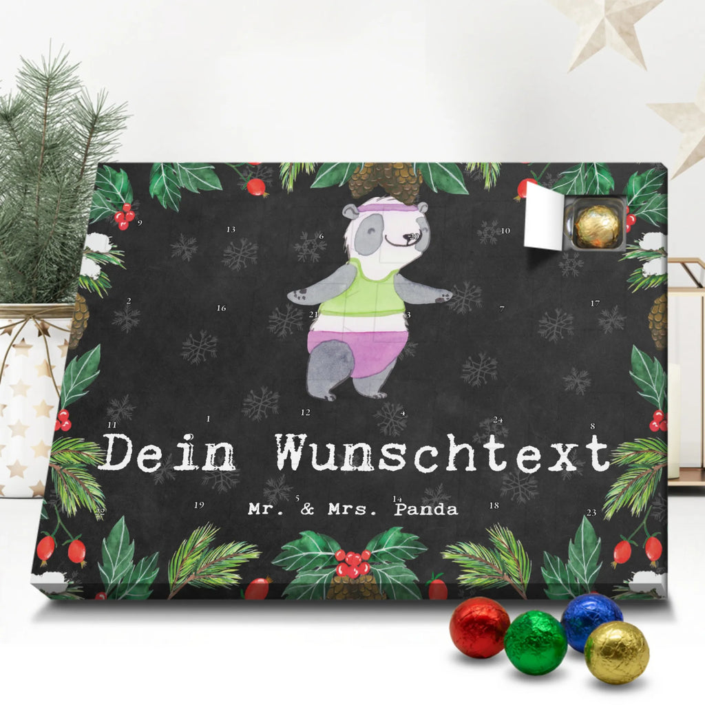 Personalisierter Schoko Adventskalender Panda Aerobic Personalisierter Adventskalender, Adventskalender mit Namen, Geschenk, Sport, Sportart, Hobby, Schenken, Danke, Dankeschön, Auszeichnung, Gewinn, Sportler, Aerobic, Aerobic Fitness, Fitnessstudio