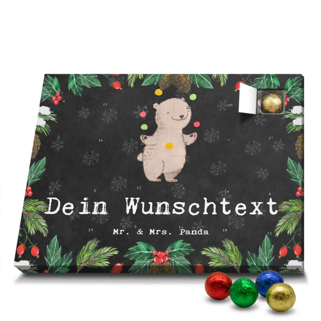 Personalisierter Schoko Adventskalender Bär Jonglieren Personalisierter Adventskalender, Adventskalender mit Namen, Geschenk, Sport, Sportart, Hobby, Schenken, Danke, Dankeschön, Auszeichnung, Gewinn, Sportler, Jonglieren, Jongleur, Zirkus, Artistik