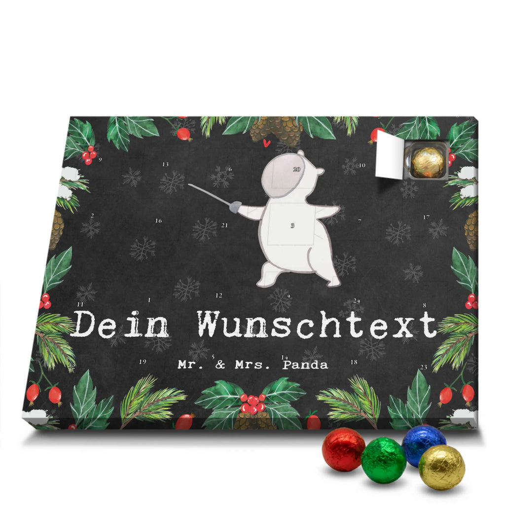 Personalisierter Schoko Adventskalender Panda Fechten Personalisierter Adventskalender, Adventskalender mit Namen, Geschenk, Sport, Sportart, Hobby, Schenken, Danke, Dankeschön, Auszeichnung, Gewinn, Sportler, Fechten, Fechter Bund, Fecht Verein, Fecht Club