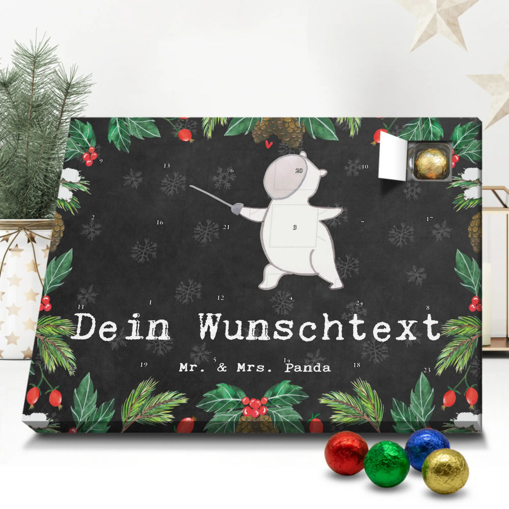 Personalisierter Schoko Adventskalender Panda Fechten Personalisierter Adventskalender, Adventskalender mit Namen, Geschenk, Sport, Sportart, Hobby, Schenken, Danke, Dankeschön, Auszeichnung, Gewinn, Sportler, Fechten, Fechter Bund, Fecht Verein, Fecht Club