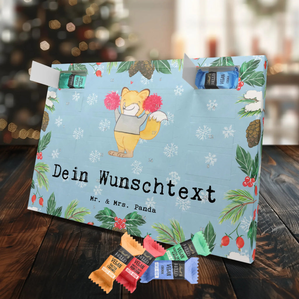 Personalisierter veganer Adventskalender Fuchs Cheerleader Personalisierter veganer Adventskalender, Geschenk, Sport, Sportart, Hobby, Schenken, Danke, Dankeschön, Auszeichnung, Gewinn, Sportler, Cheerleader, Cheerleading, Turnen, Turn Club, Turniere