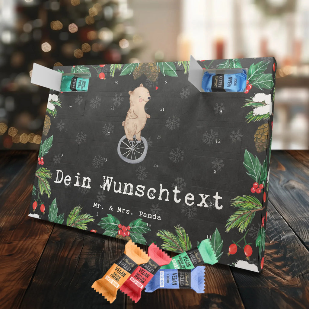 Personalisierter veganer Adventskalender Bär Einrad fahren Personalisierter veganer Adventskalender, Geschenk, Sport, Sportart, Hobby, Schenken, Danke, Dankeschön, Auszeichnung, Gewinn, Sportler, Einrad fahren