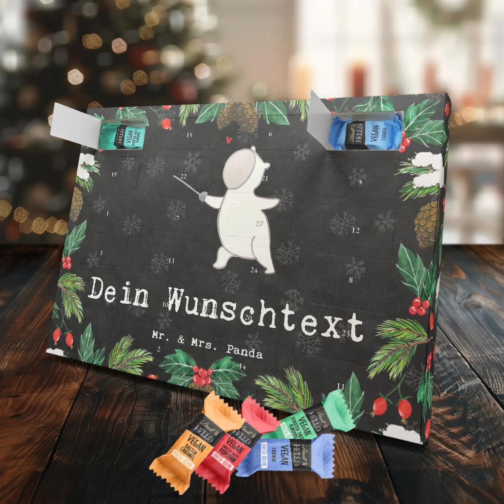 Personalisierter veganer Adventskalender Panda Fechten Personalisierter veganer Adventskalender, Geschenk, Sport, Sportart, Hobby, Schenken, Danke, Dankeschön, Auszeichnung, Gewinn, Sportler, Fechten, Fechter Bund, Fecht Verein, Fecht Club