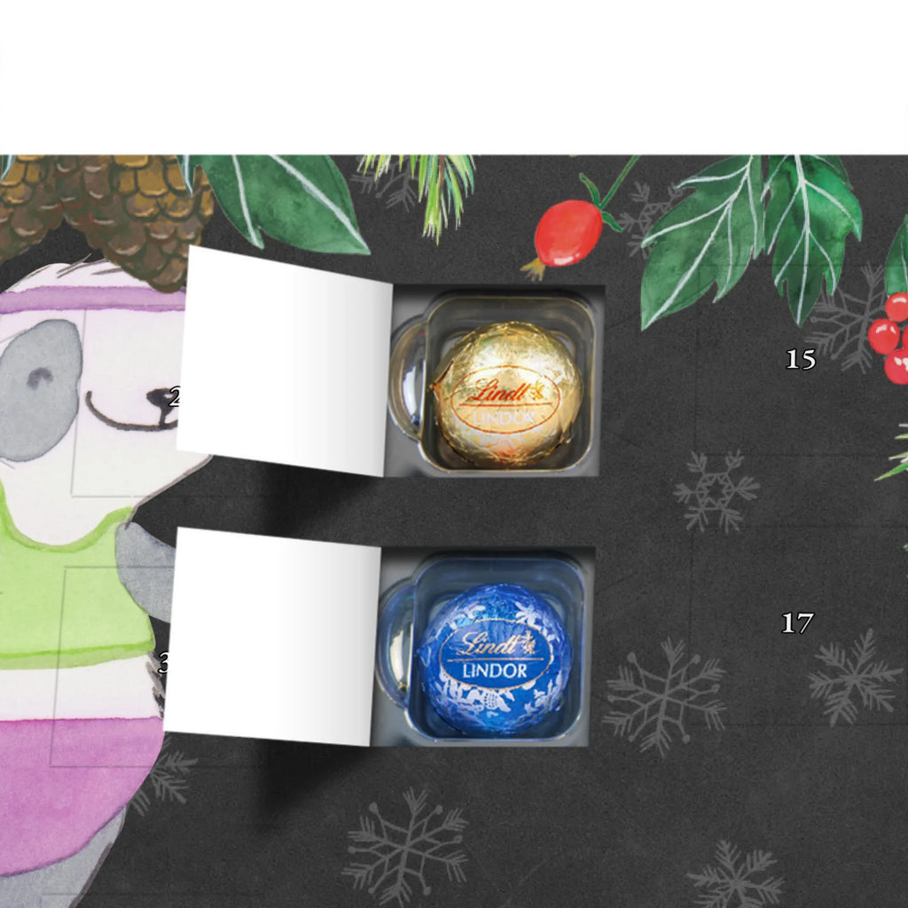 Personalisierter Kugel Markenschokolade Adventskalender Panda Aerobic Personalisierter Kugel Markenschokolade Adventskalender, Geschenk, Sport, Sportart, Hobby, Schenken, Danke, Dankeschön, Auszeichnung, Gewinn, Sportler, Aerobic, Aerobic Fitness, Fitnessstudio