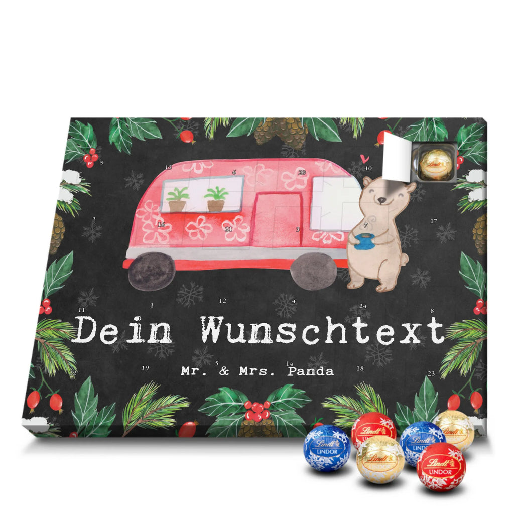 Personalisierter Kugel Markenschokolade Adventskalender Bär Camper Personalisierter Kugel Markenschokolade Adventskalender, Geschenk, Sport, Sportart, Hobby, Schenken, Danke, Dankeschön, Auszeichnung, Gewinn, Sportler, Camper, Campen, Zelten, Campingplatz, Wohnmobil, Roadtrip, Urlaub