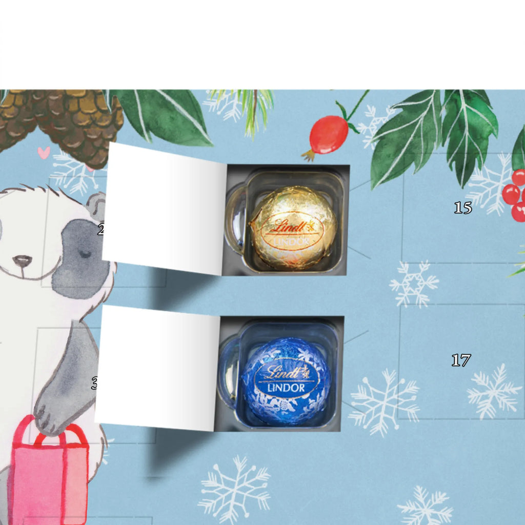 Personalisierter Kugel Markenschokolade Adventskalender Panda Shopping Personalisierter Kugel Markenschokolade Adventskalender, Geschenk, Sport, Sportart, Hobby, Schenken, Danke, Dankeschön, Auszeichnung, Gewinn, Sportler, Shopping, shoppen, einkaufen