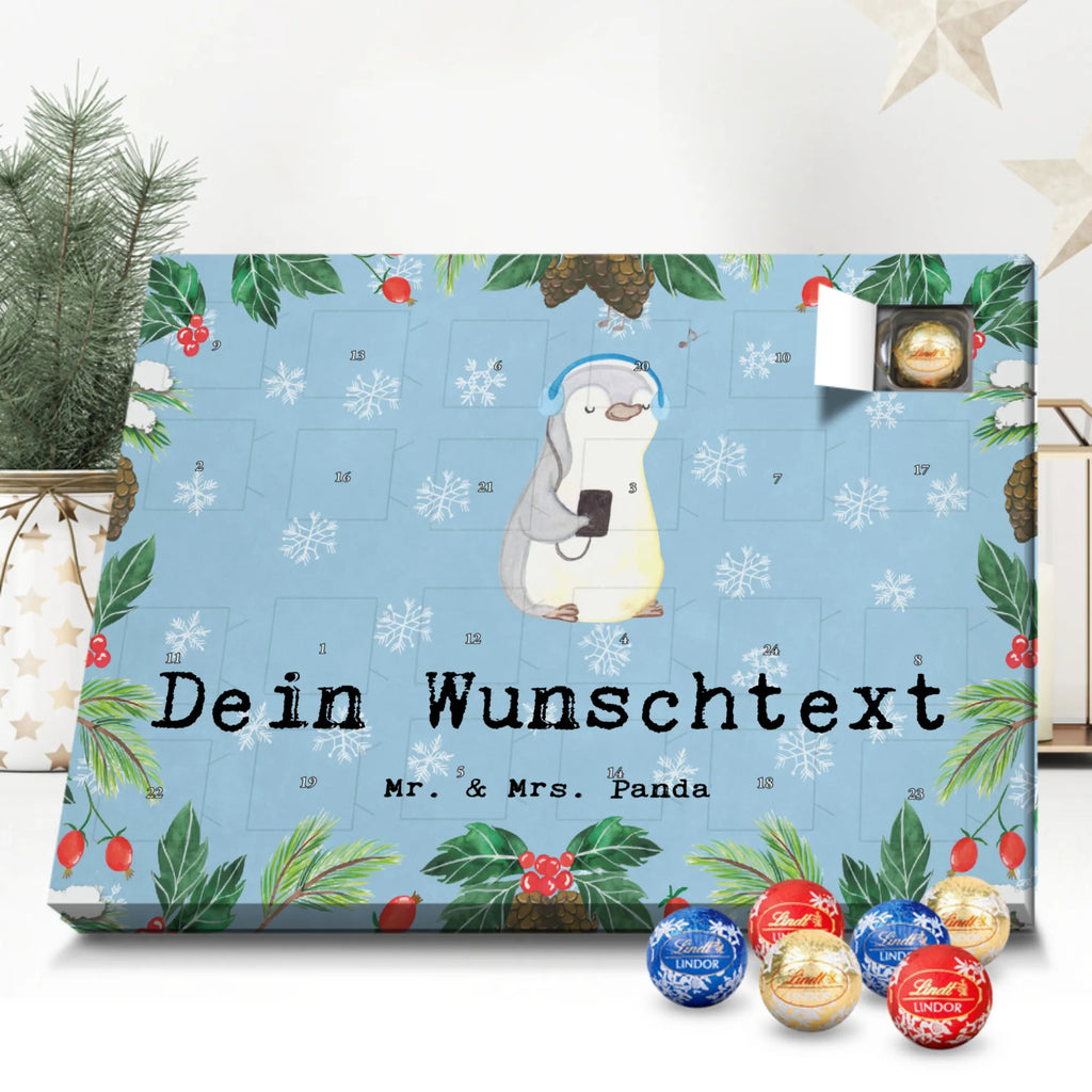 Personalisierter Kugel Markenschokolade Adventskalender Pinguin Musik hören Personalisierter Kugel Markenschokolade Adventskalender, Geschenk, Sport, Sportart, Hobby, Schenken, Danke, Dankeschön, Auszeichnung, Gewinn, Sportler, Musik hören, Lieblingssong