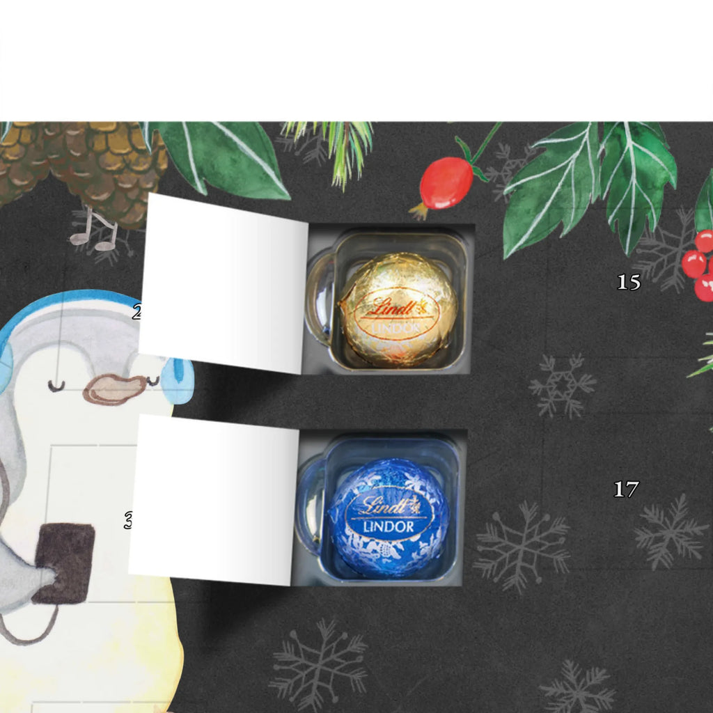 Personalisierter Kugel Markenschokolade Adventskalender Pinguin Musik hören Personalisierter Kugel Markenschokolade Adventskalender, Geschenk, Sport, Sportart, Hobby, Schenken, Danke, Dankeschön, Auszeichnung, Gewinn, Sportler, Musik hören, Lieblingssong