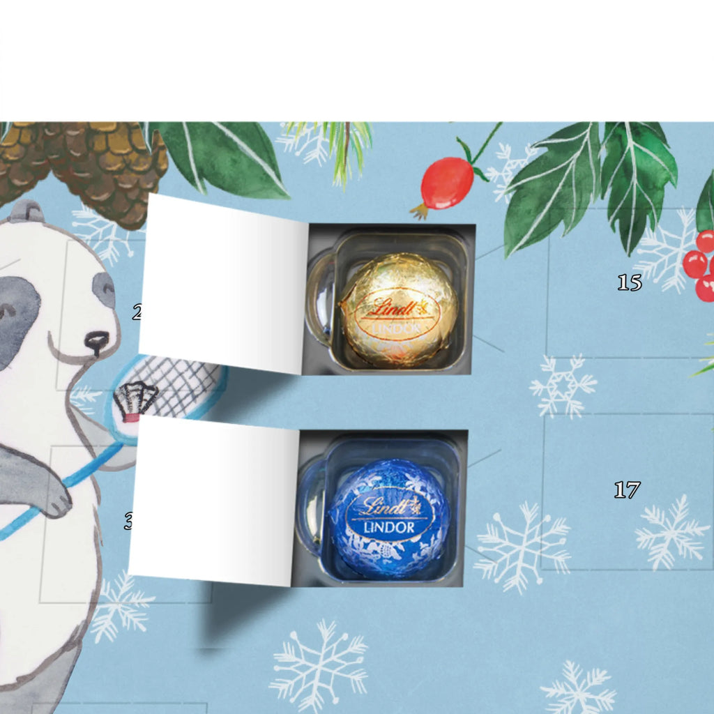 Personalisierter Kugel Markenschokolade Adventskalender Panda Badminton Personalisierter Kugel Markenschokolade Adventskalender, Geschenk, Sport, Sportart, Hobby, Schenken, Danke, Dankeschön, Auszeichnung, Gewinn, Sportler, Badminton, Badminton spielen