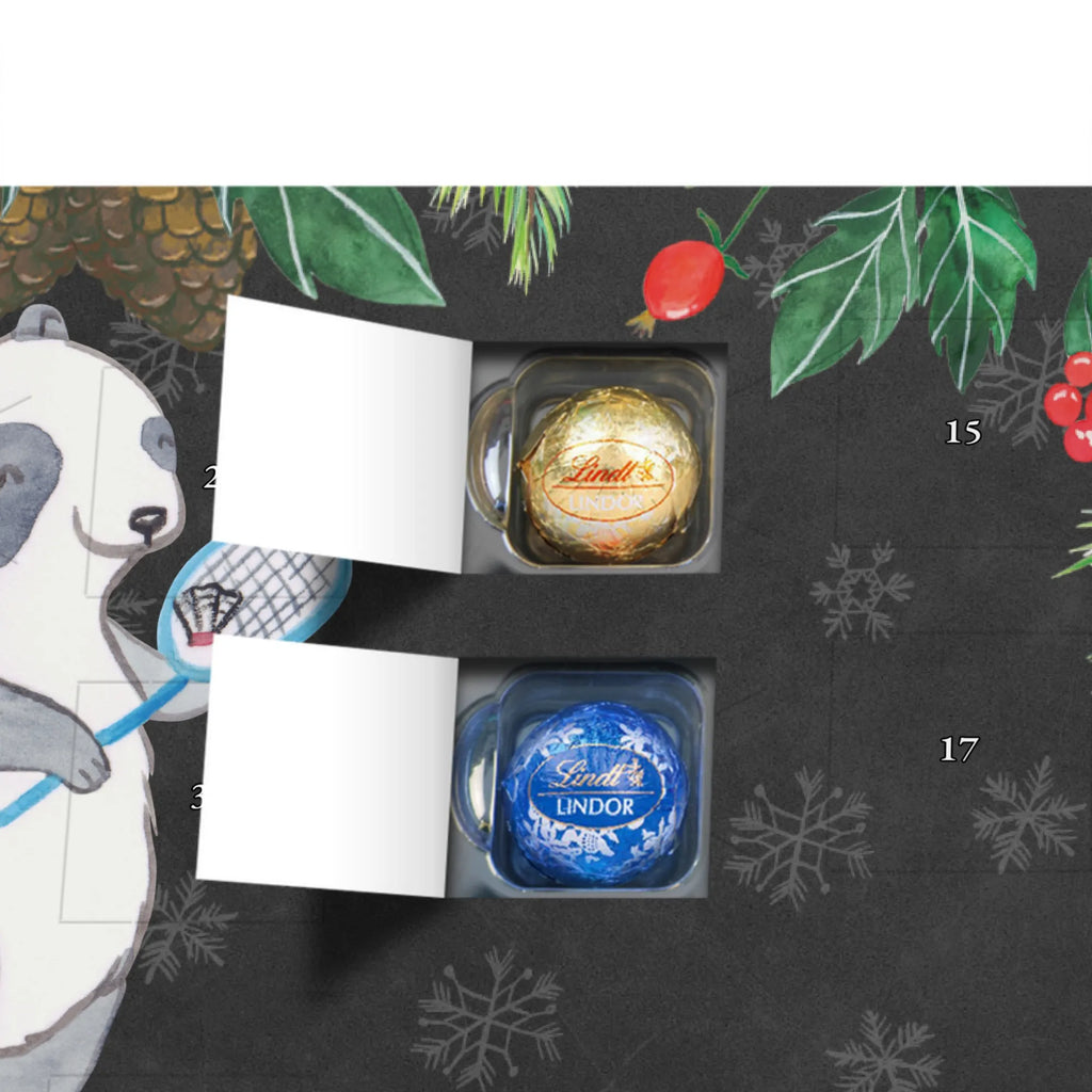 Personalisierter Kugel Markenschokolade Adventskalender Panda Badminton Personalisierter Kugel Markenschokolade Adventskalender, Geschenk, Sport, Sportart, Hobby, Schenken, Danke, Dankeschön, Auszeichnung, Gewinn, Sportler, Badminton, Badminton spielen