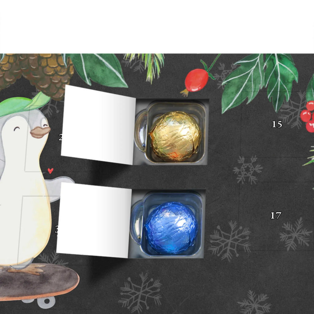 Schoko Adventskalender Pinguin Skateboarden Adventskalender, Schokoladen Adventskalender, Schoko Adventskalender, Geschenk, Sport, Sportart, Hobby, Schenken, Danke, Dankeschön, Auszeichnung, Gewinn, Sportler, Skateboarden, Skateboard fahren, Skaten, Skateboard, Skateplatz