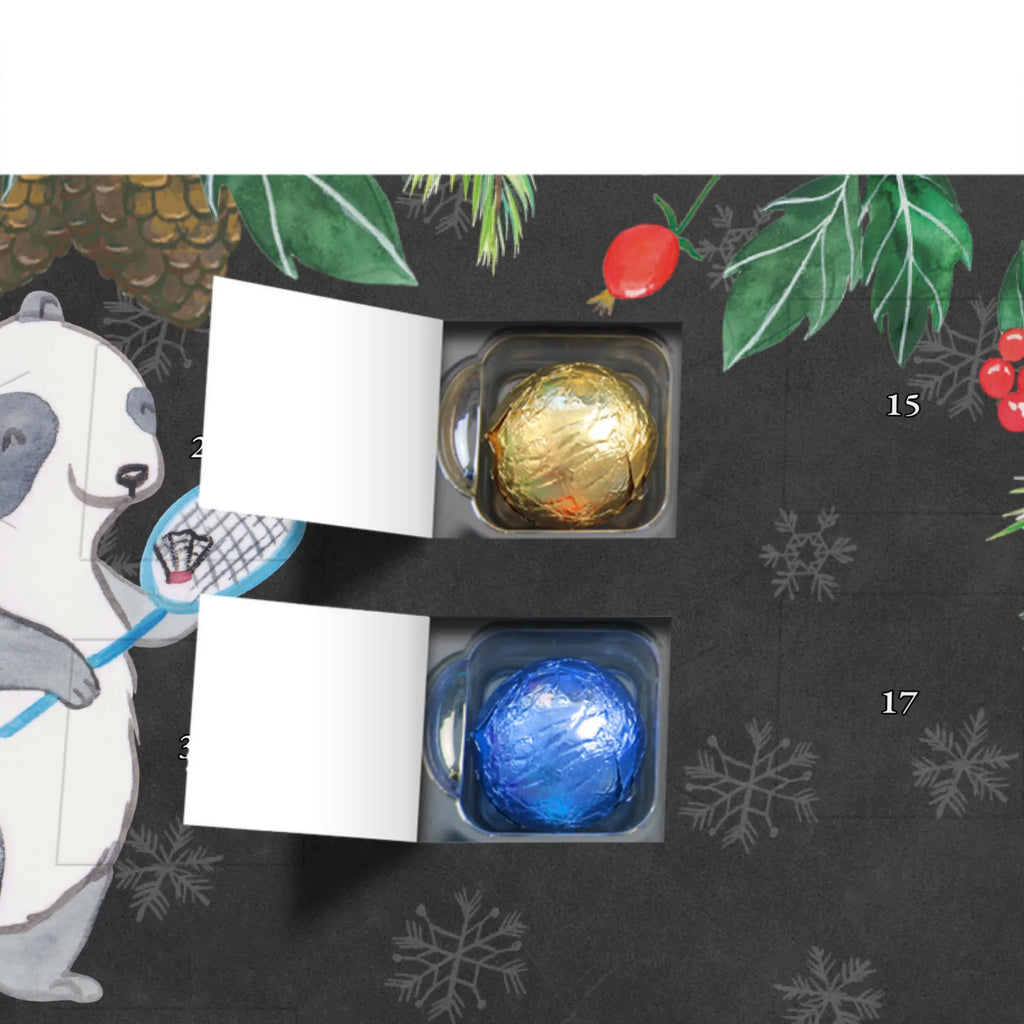 Schoko Adventskalender Panda Badminton Adventskalender, Schokoladen Adventskalender, Schoko Adventskalender, Geschenk, Sport, Sportart, Hobby, Schenken, Danke, Dankeschön, Auszeichnung, Gewinn, Sportler, Badminton, Badminton spielen