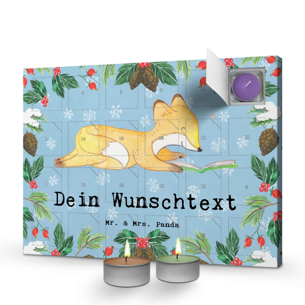 Personalisierter Duftkerzen Adventskalender Fuchs Lesen Personalisierter Duftkerzen Adventskalender, Geschenk, Sport, Sportart, Hobby, Schenken, Danke, Dankeschön, Auszeichnung, Gewinn, Sportler, lesen, Bücher lesen, Bücherwurm