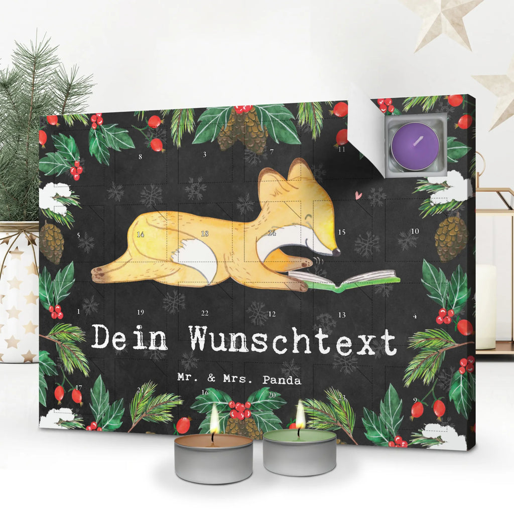 Personalisierter Duftkerzen Adventskalender Fuchs Lesen Personalisierter Duftkerzen Adventskalender, Geschenk, Sport, Sportart, Hobby, Schenken, Danke, Dankeschön, Auszeichnung, Gewinn, Sportler, lesen, Bücher lesen, Bücherwurm