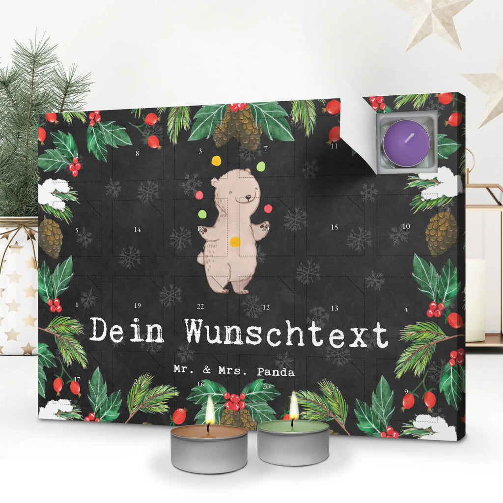 Personalisierter Duftkerzen Adventskalender Bär Jonglieren Personalisierter Duftkerzen Adventskalender, Geschenk, Sport, Sportart, Hobby, Schenken, Danke, Dankeschön, Auszeichnung, Gewinn, Sportler, Jonglieren, Jongleur, Zirkus, Artistik