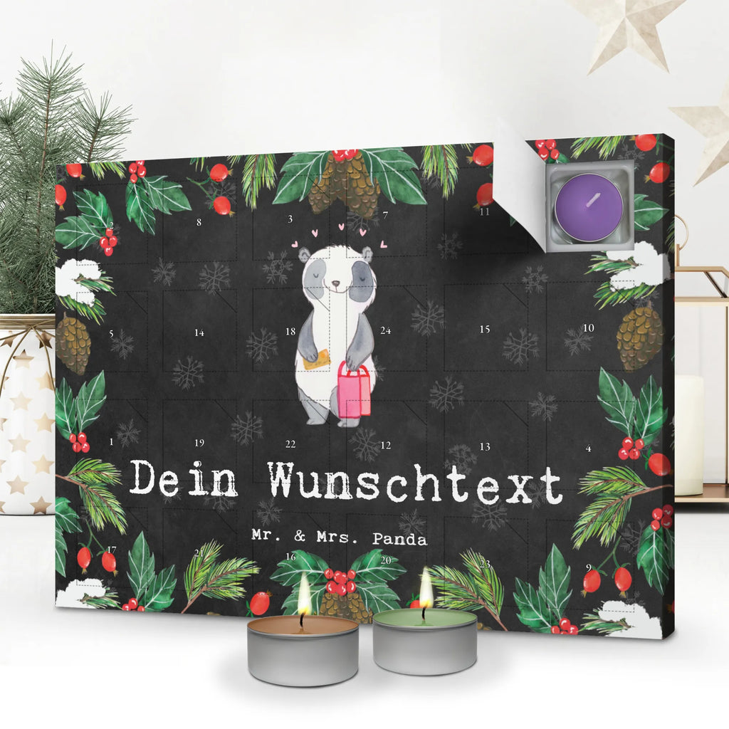 Personalisierter Duftkerzen Adventskalender Panda Shopping Personalisierter Duftkerzen Adventskalender, Geschenk, Sport, Sportart, Hobby, Schenken, Danke, Dankeschön, Auszeichnung, Gewinn, Sportler, Shopping, shoppen, einkaufen