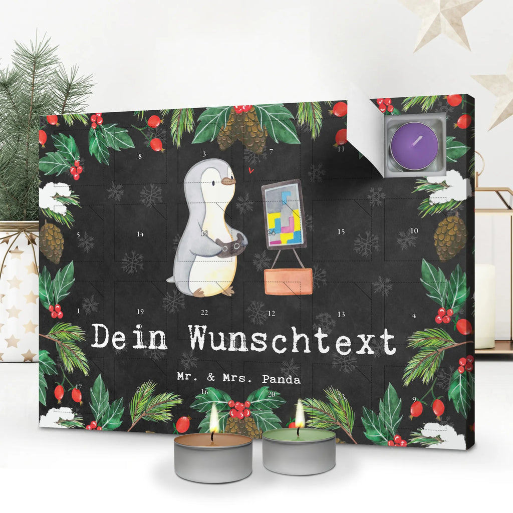 Personalisierter Duftkerzen Adventskalender Pinguin Zocken Personalisierter Duftkerzen Adventskalender, Geschenk, Sport, Sportart, Hobby, Schenken, Danke, Dankeschön, Auszeichnung, Gewinn, Sportler, Zocken, Gaming, Videospiele, Videogames