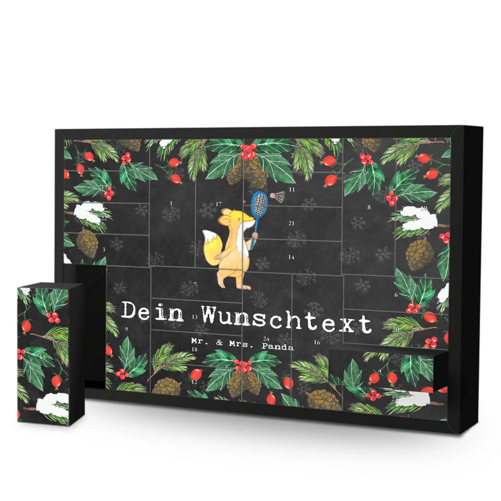 Personalisierter Befüllbarer Adventskalender Fuchs Federball spielen Befüllbarer Adventskalender, Adventskalender zum selbst befüllen, Geschenk, Sport, Sportart, Hobby, Schenken, Danke, Dankeschön, Auszeichnung, Gewinn, Sportler, Federball spielen, Badminton