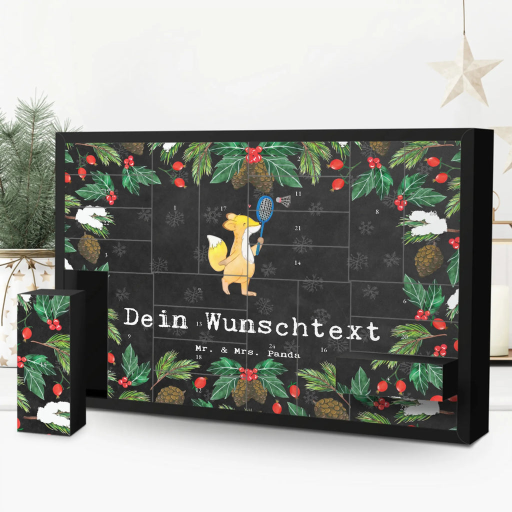 Personalisierter Befüllbarer Adventskalender Fuchs Federball spielen Befüllbarer Adventskalender, Adventskalender zum selbst befüllen, Geschenk, Sport, Sportart, Hobby, Schenken, Danke, Dankeschön, Auszeichnung, Gewinn, Sportler, Federball spielen, Badminton