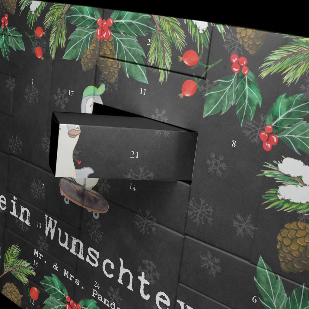 Personalisierter Befüllbarer Adventskalender Pinguin Skateboarden Befüllbarer Adventskalender, Adventskalender zum selbst befüllen, Geschenk, Sport, Sportart, Hobby, Schenken, Danke, Dankeschön, Auszeichnung, Gewinn, Sportler, Skateboarden, Skateboard fahren, Skaten, Skateboard, Skateplatz