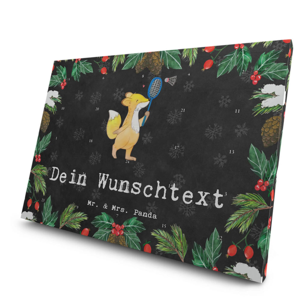 Personalisierter Tee Adventskalender Fuchs Federball spielen Personalisierter Tee Adventskalender, Geschenk, Sport, Sportart, Hobby, Schenken, Danke, Dankeschön, Auszeichnung, Gewinn, Sportler, Federball spielen, Badminton