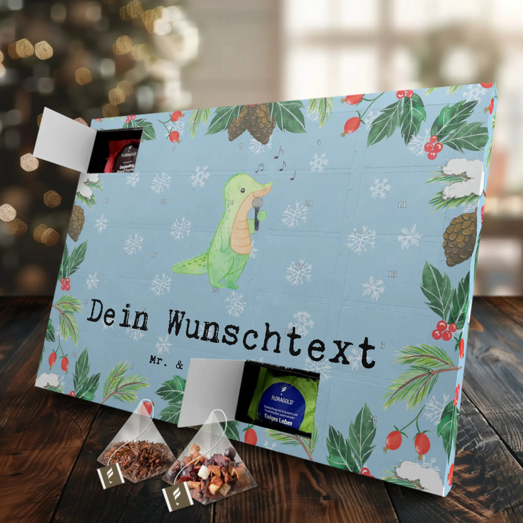 Personalisierter Tee Adventskalender Krokodil Singen Personalisierter Tee Adventskalender, Geschenk, Sport, Sportart, Hobby, Schenken, Danke, Dankeschön, Auszeichnung, Gewinn, Sportler, Singen, Band, Live Auftritt, Gesang, Hobbysänger