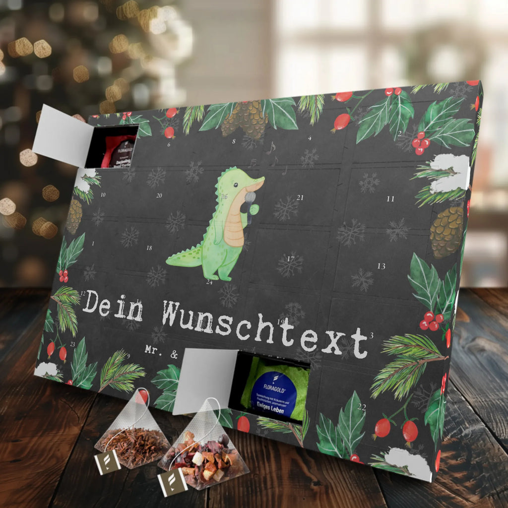 Personalisierter Tee Adventskalender Krokodil Singen Personalisierter Tee Adventskalender, Geschenk, Sport, Sportart, Hobby, Schenken, Danke, Dankeschön, Auszeichnung, Gewinn, Sportler, Singen, Band, Live Auftritt, Gesang, Hobbysänger