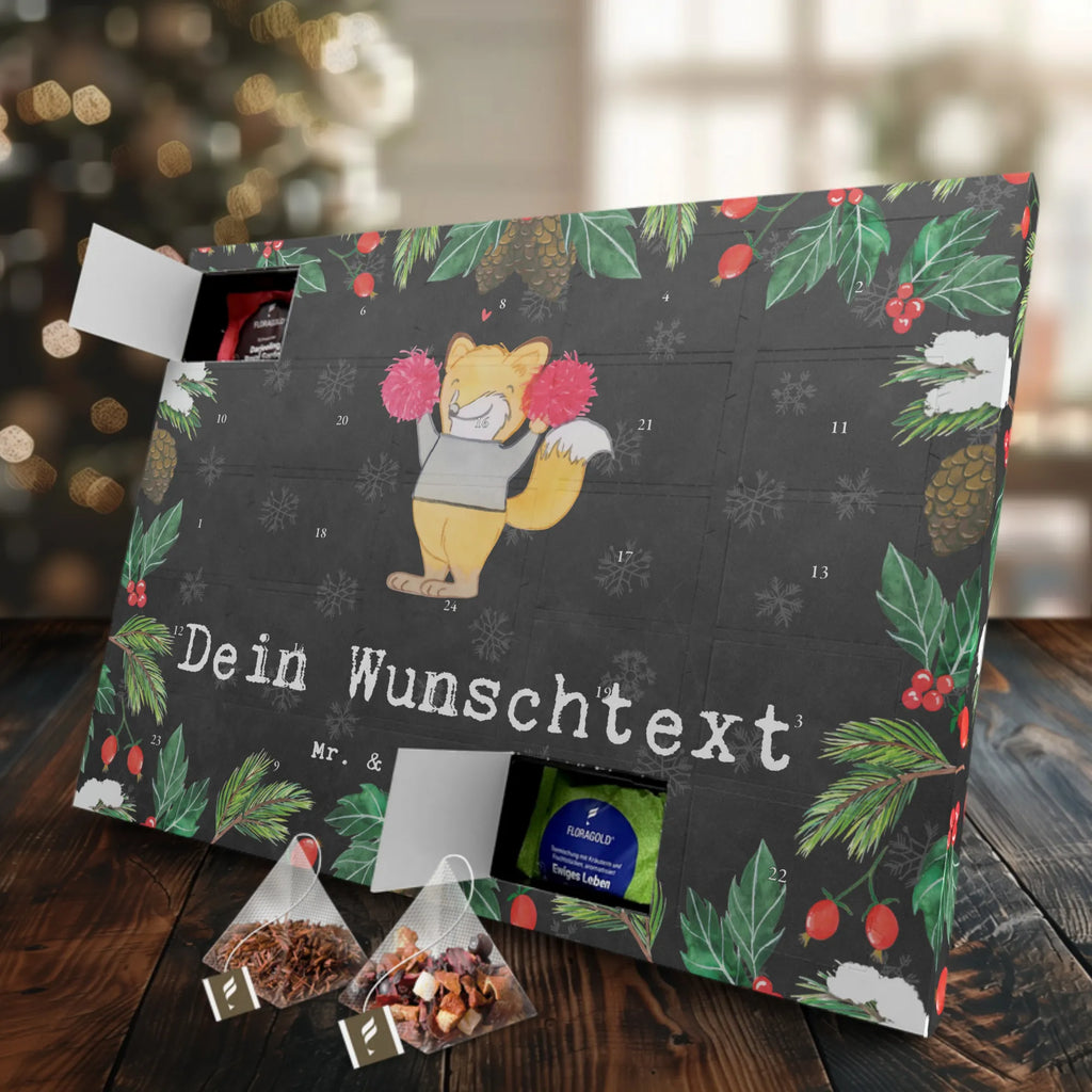 Personalisierter Tee Adventskalender Fuchs Cheerleader Personalisierter Tee Adventskalender, Geschenk, Sport, Sportart, Hobby, Schenken, Danke, Dankeschön, Auszeichnung, Gewinn, Sportler, Cheerleader, Cheerleading, Turnen, Turn Club, Turniere