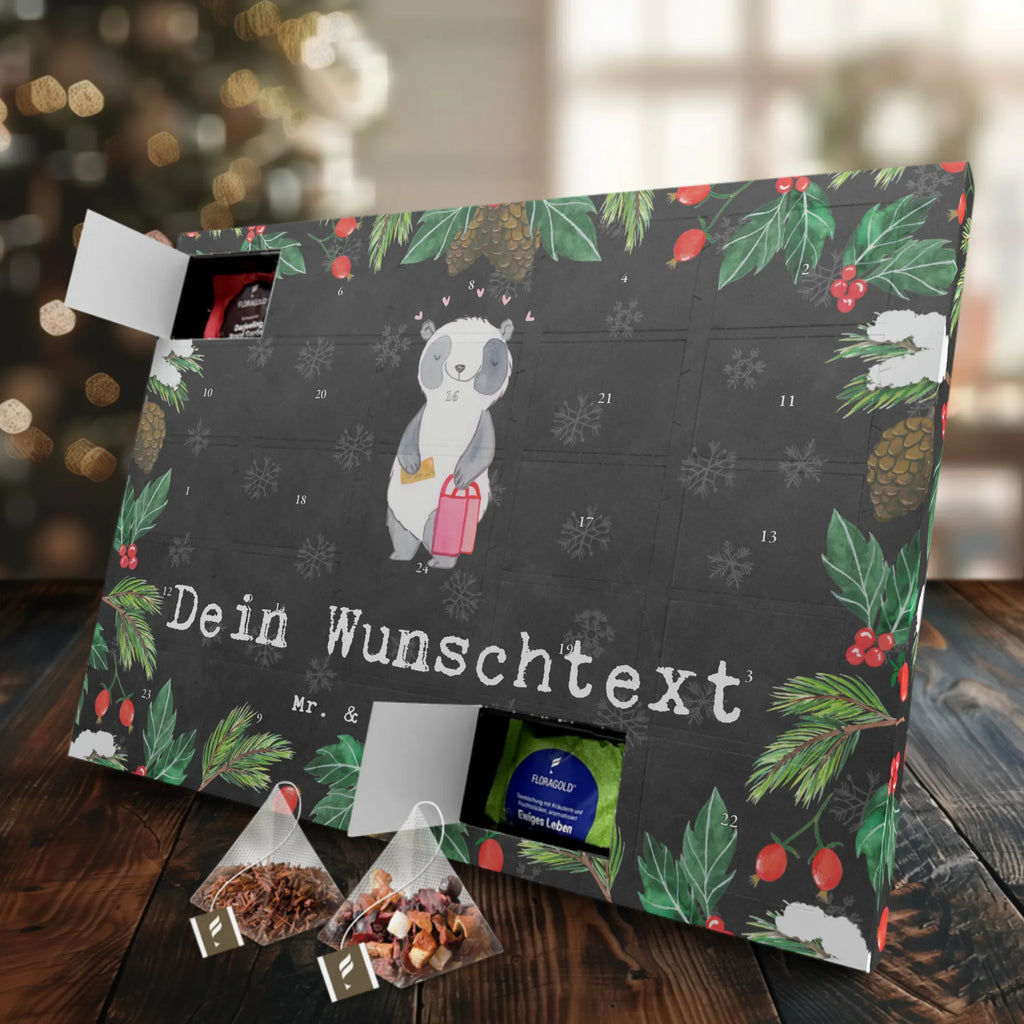 Personalisierter Tee Adventskalender Panda Shopping Personalisierter Tee Adventskalender, Geschenk, Sport, Sportart, Hobby, Schenken, Danke, Dankeschön, Auszeichnung, Gewinn, Sportler, Shopping, shoppen, einkaufen