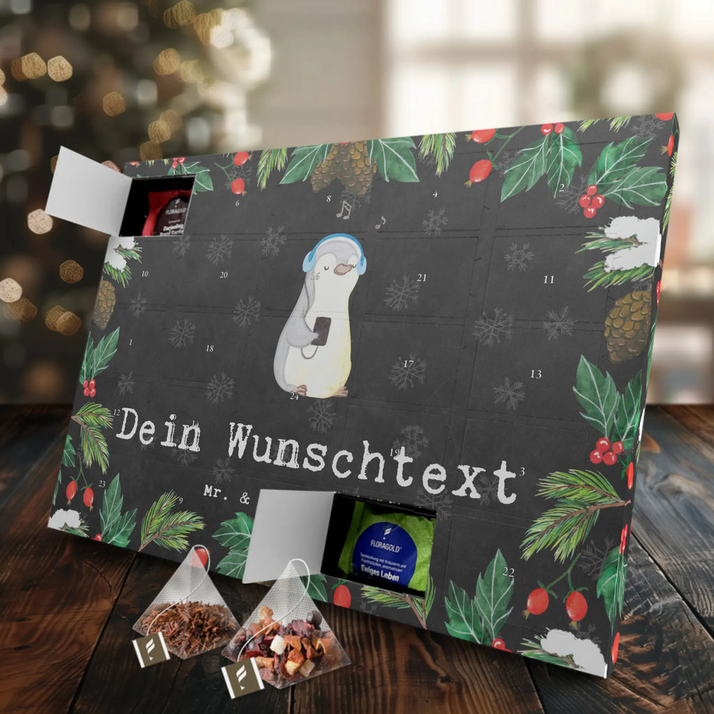 Personalisierter Tee Adventskalender Pinguin Musik hören Personalisierter Tee Adventskalender, Geschenk, Sport, Sportart, Hobby, Schenken, Danke, Dankeschön, Auszeichnung, Gewinn, Sportler, Musik hören, Lieblingssong