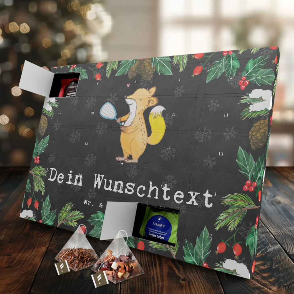 Personalisierter Tee Adventskalender Fuchs Squash spielen Personalisierter Tee Adventskalender, Geschenk, Sport, Sportart, Hobby, Schenken, Danke, Dankeschön, Auszeichnung, Gewinn, Sportler, Squash spielen, Squashhalle, Ballsport