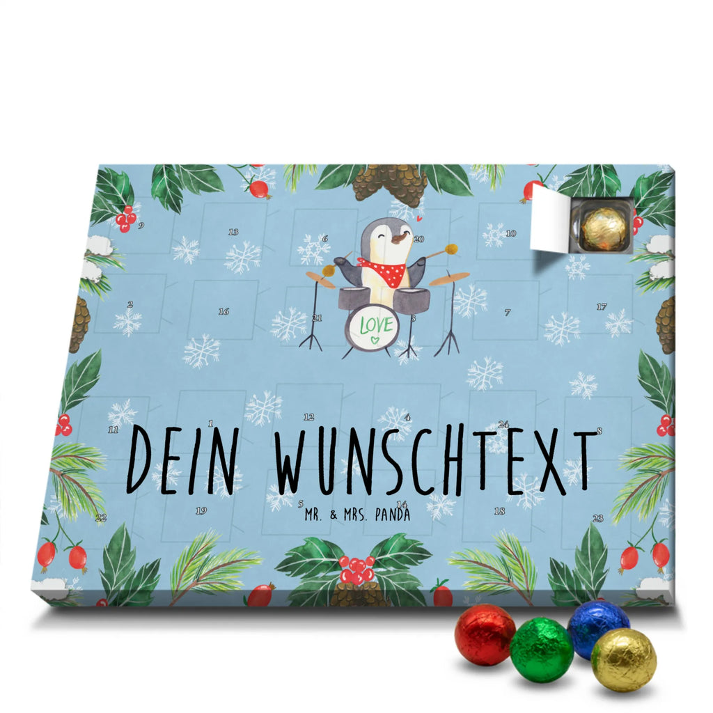 Personalisierter Schoko Adventskalender Pinguin Schlagzeug Personalisierter Adventskalender, Adventskalender mit Namen, Instrumente, Geschenke Musiker, Musikliebhaber