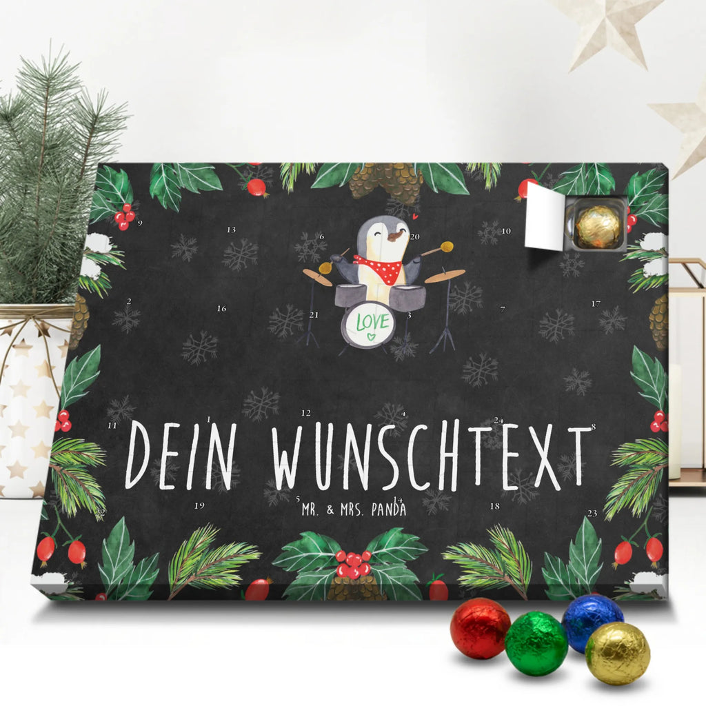 Personalisierter Schoko Adventskalender Pinguin Schlagzeug Personalisierter Adventskalender, Adventskalender mit Namen, Instrumente, Geschenke Musiker, Musikliebhaber