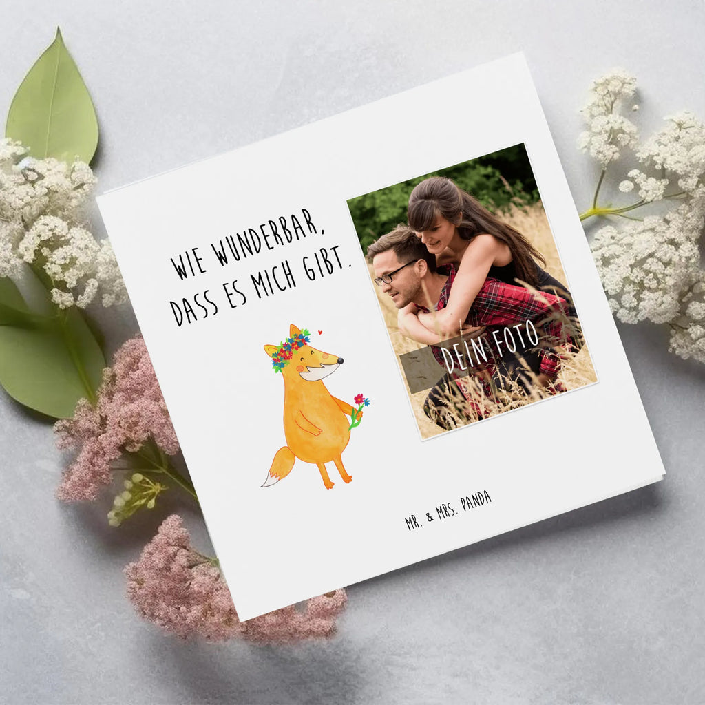 Personalisierte Foto Deluxe Karte Fuchs Blumen Personalisierte Foto Grußkarte, Fuchs, Füchse, Fox, Liebe, Freundin, Fuchsmädchen, Blumenmädchen, Freundinnen, Liebesbeweis, Blume, Blumen, Motivation, Freude, ich, mich, Selbstliebe