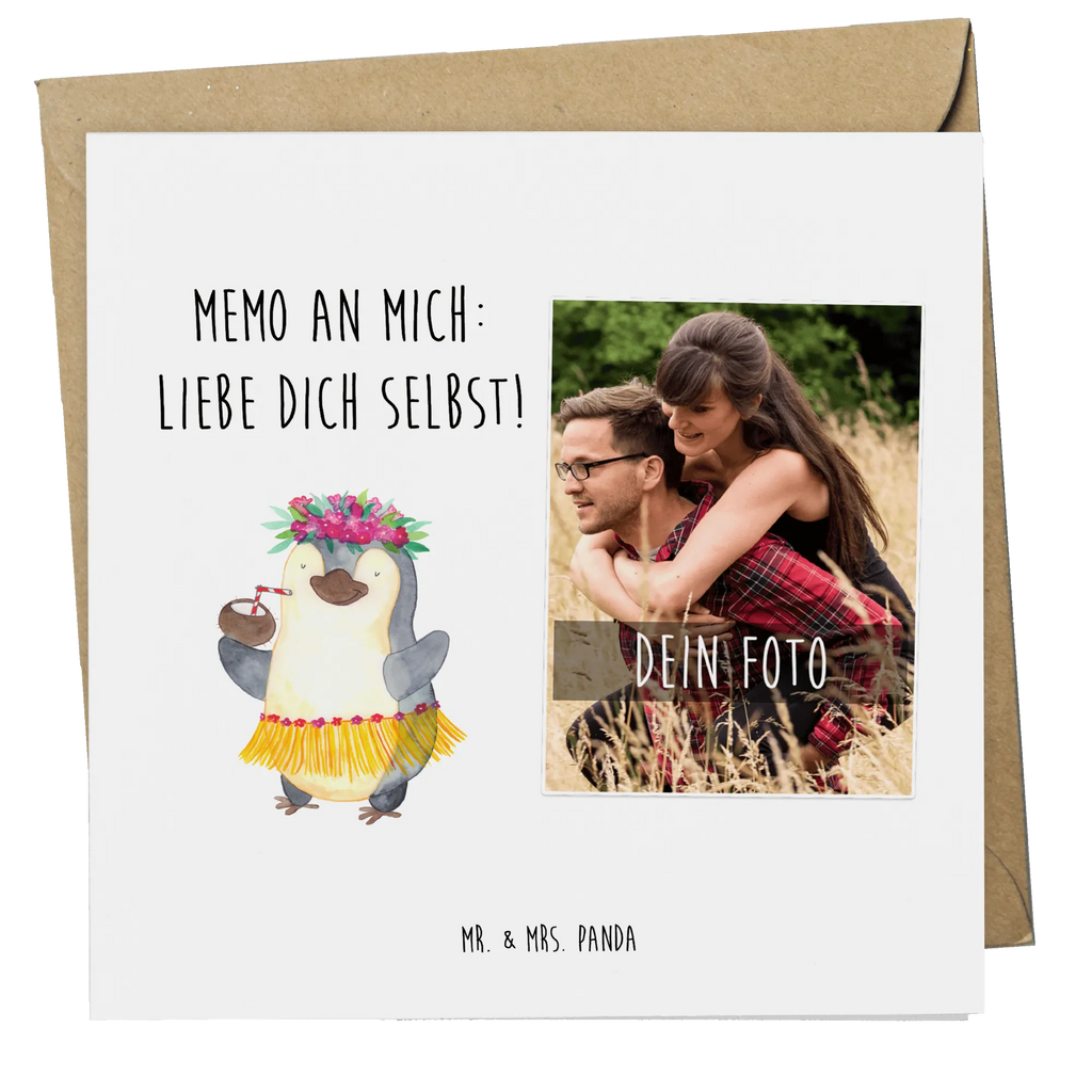 Personalisierte Foto Deluxe Karte Pinguin Kokosnuss Personalisierte Foto Grußkarte, Pinguin, Aloha, Hawaii, Urlaub, Kokosnuss, Pinguine