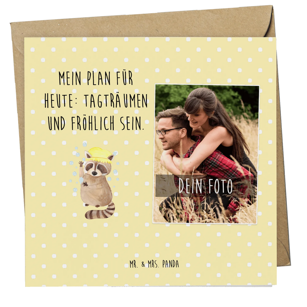 Personalisierte Foto Deluxe Karte Waschbär Personalisierte Foto Grußkarte, Tiermotive, Gute Laune, lustige Sprüche, Tiere, Waschbär, Tagträumen, Plan, Fröhlich, waschen, Seifenblasen