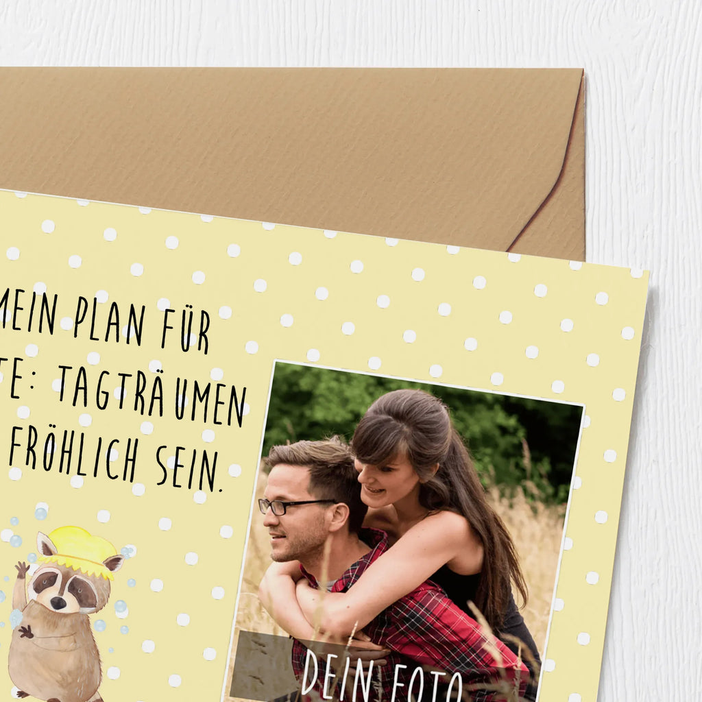 Personalisierte Foto Deluxe Karte Waschbär Personalisierte Foto Grußkarte, Tiermotive, Gute Laune, lustige Sprüche, Tiere, Waschbär, Tagträumen, Plan, Fröhlich, waschen, Seifenblasen